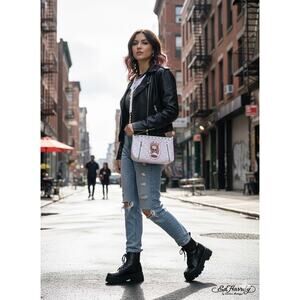 Ed Hardy by Christian Audigier White & Pink Y2K Shoulder Bag